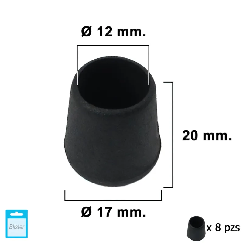 MAURER Black Conical End Piece 12mm. Blister Pack with 8 Pieces. Contera Cónica Negra, 0, Multicolor, único