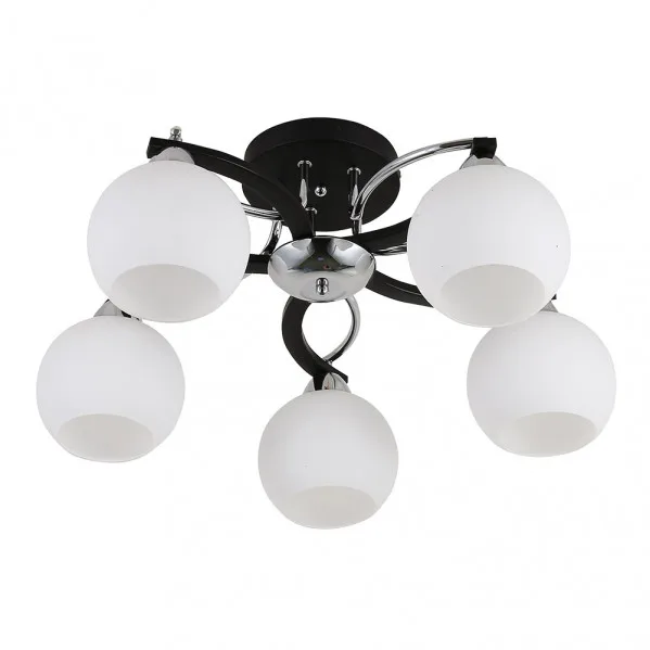 FABRILAMP Plafon Pissis Negro De 5 Luces Con Tulipa Blanca