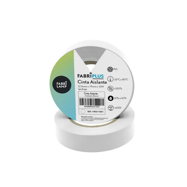 Cinta aislante PVC blanca 19 mm x 10 m, flexible y duradera para electricista, aislamiento de cables, reparaciones y uso profesional