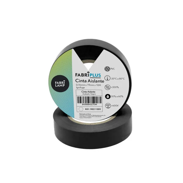 Cinta aislante PVC negra 19 mm x 10 m, flexible y duradera para electricista, aislamiento de cables, reparaciones y uso profesional