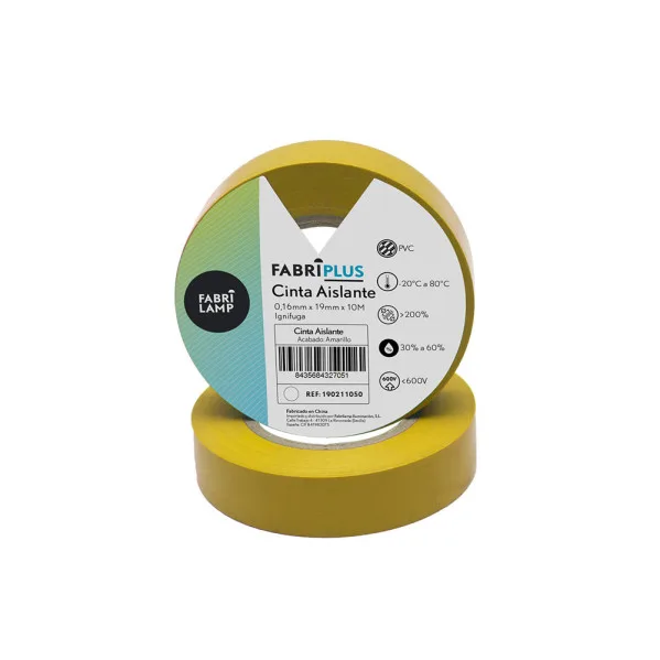 Rollo cinta aislante pvc amarilla 19mmx10m para el ectricista flexible y duradera