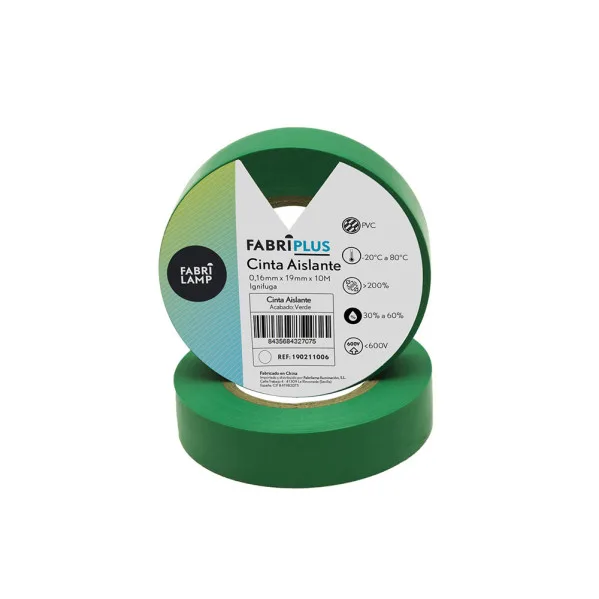Cinta aislante PVC verde 19mm x 10m flexible y resistente para electricista aislamiento cables uso profesional y doméstico