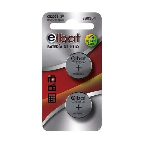 Elbat Pack de 2 Pilas Litio de Boton CR2025 3V Marca