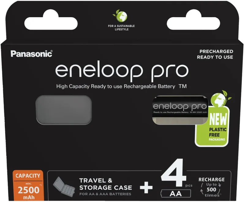 Panasonic Eneloop Pro Black R6 / AA Pro BK-3HCDE (mín. 2500 mAh) 4 (+ Caja) pcs 5410853065036