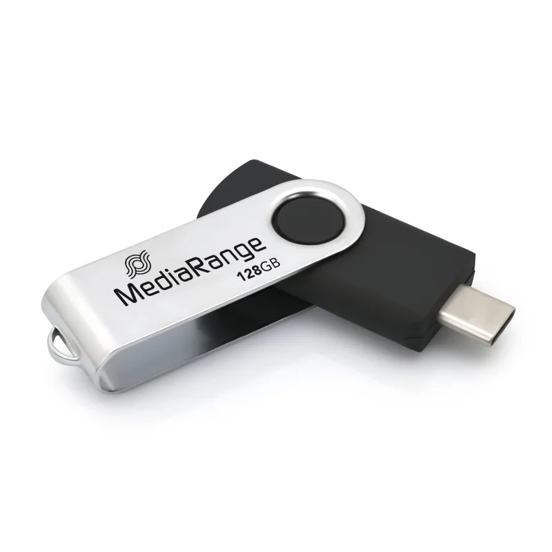 MediaRange USB Type-C® 3.2 Gen 1 - Unidad Flash (128 GB, Carcasa giratoria), Color Plateado y Negro