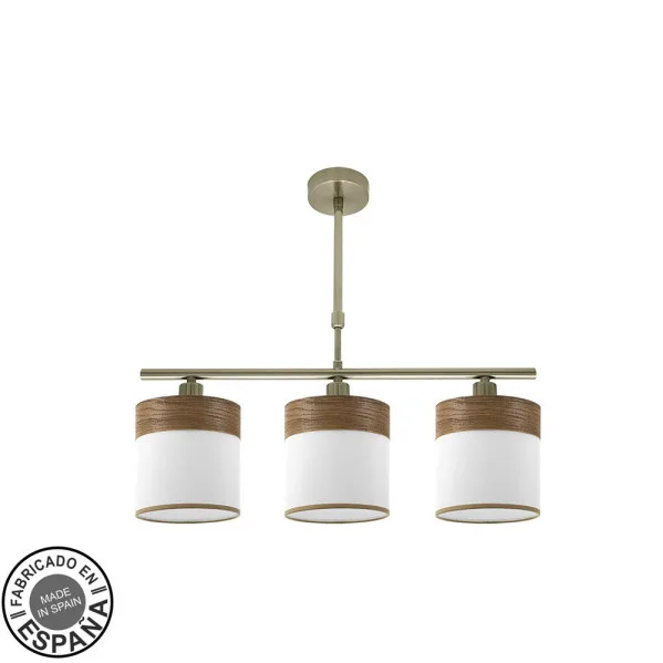 FABRILAMP Lampara Cloe 3xe14 Cuero/blanca-madera Oscura Regx55x14 cm