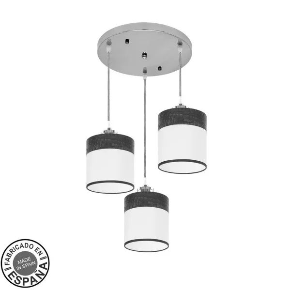 FABRILAMP Plafon Cloe 3xe27 Cromo/blanca-madera Negra Regx42x42 cm