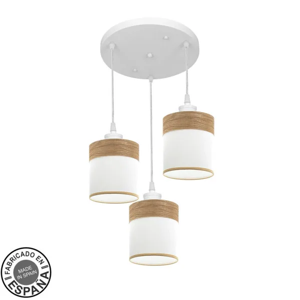 FABRILAMP Plafon Cloe 3xe27 Blanco/blanca-madera Clara Regx42x42 cm