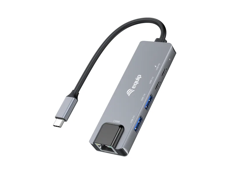 Equip 133496 Adaptador multifunción 5 en 1, 2,5 GbE, USB-A x 2, USB-C x 1, USB-C , 100 W USB PD