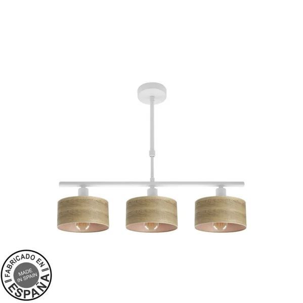 Lampara gilda 3xe14 blanco/madera clara regx55x14 cm
