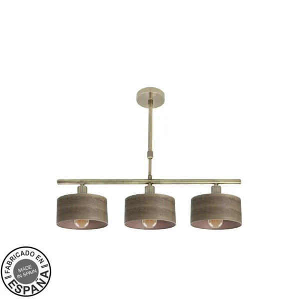 FABRILAMP Lampara Gilda 3xe14 Cuero/madera Oscura Regx55x14 Cm