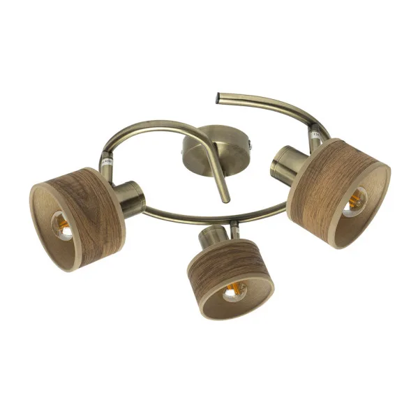 FABRILAMP Plafon Nando 3xe14 Cuero/mad.oscura Focos Orientables 16x35x35 Cm