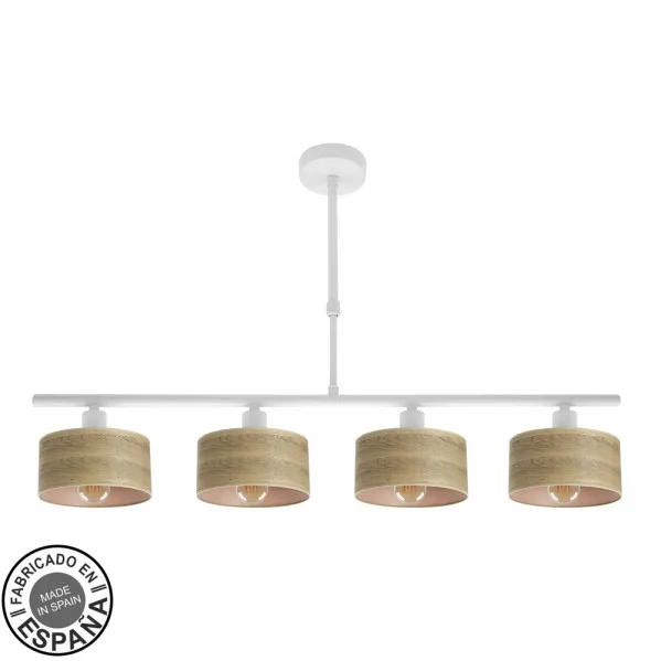 Lampara gilda 4xe14 blanco/madera clara regx76x14 cm