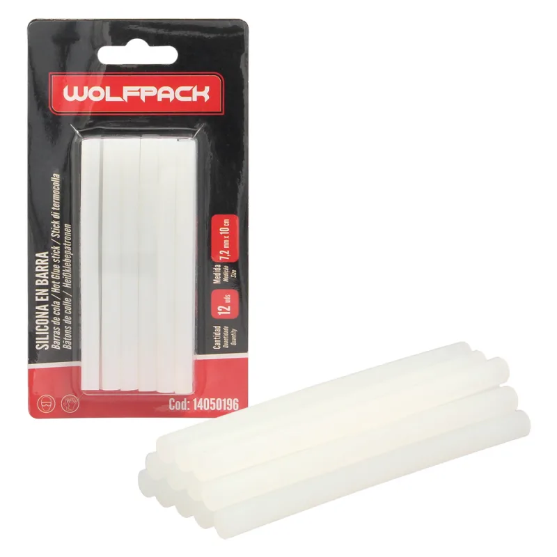 WOLFPACK LINEA PROFESIONAL Barras De Pegamento Caliente Ø 7,2 mm. Blister 12 Unidades. Barras Silicona, Pegamento Pistola Termofusible, Silicona Pistola