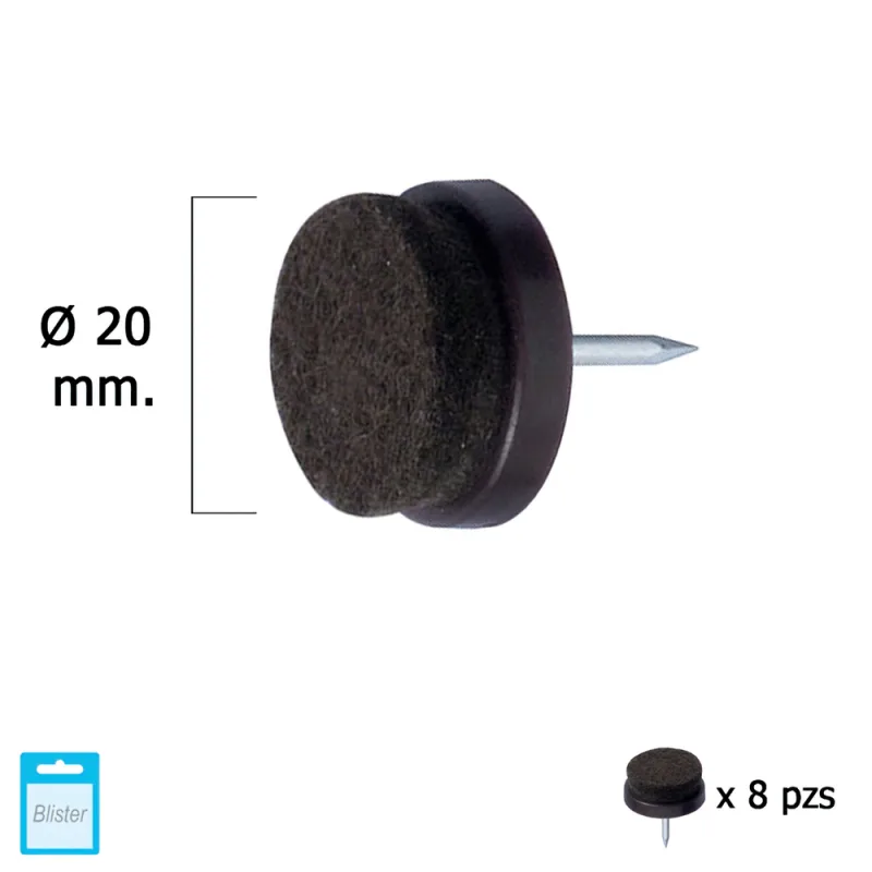 MAURER Brauner Gleiter mit Filz Ø 20 (Blisterverpackung 8 Stück) Deslizante Marron con Fieltro Ø20 (Blister 8 Unidades), Multicolor
