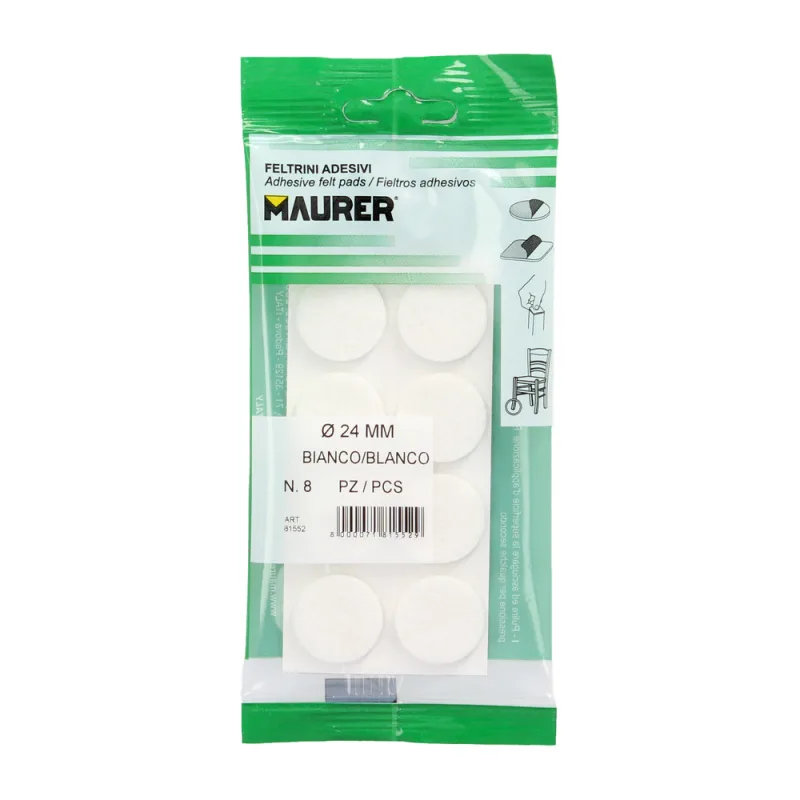 Fieltro adhesivo ø 24 mm. (blister 8 piezas) blanco