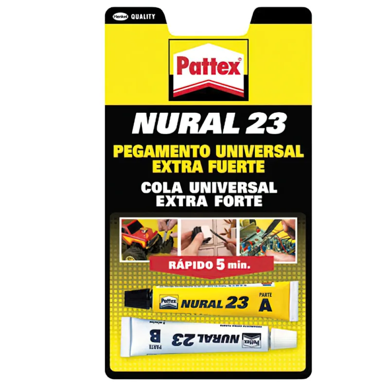 Pattex Nural 23 Pegamento universal extra fuerte, adhesivo extrafuerte para múltiples materiales, pegamento resistente a agua, aceite, disolventes y más, 2 x 11 ml