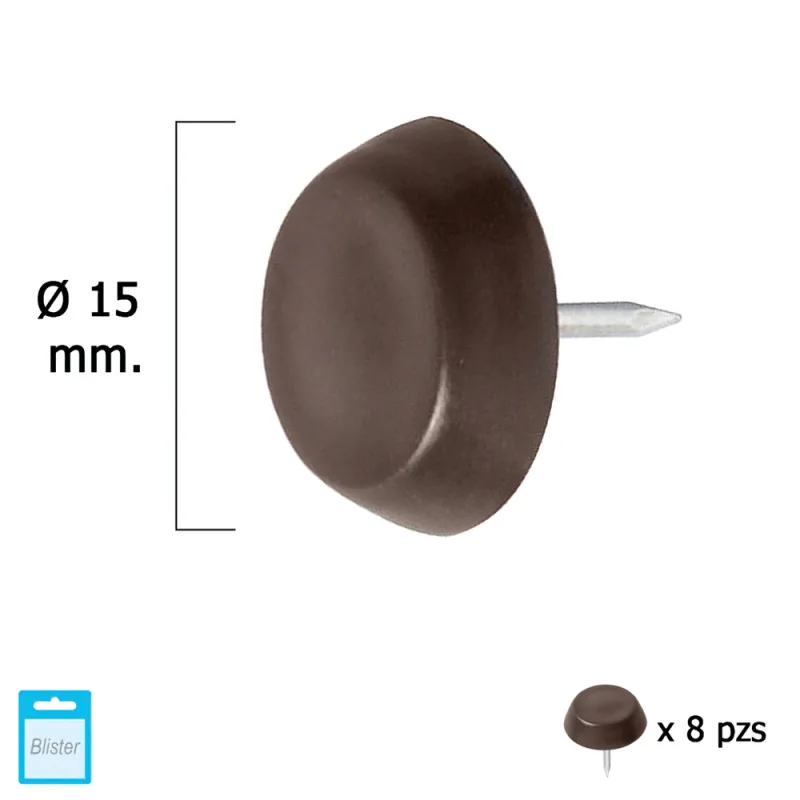 MAURER Brown Small Tacks Units Deslizante Pequeño Marron Ø15 (Blister 8 Unidades), Caucho, Multicolor, Mediano