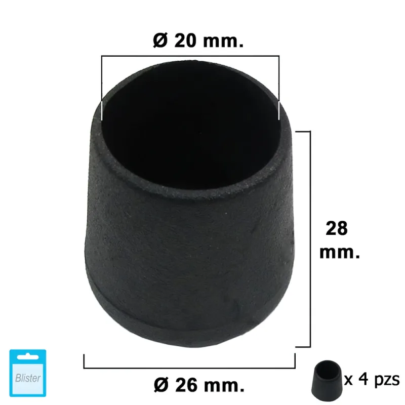 MAURER Black Conical End Piece 20mm. Blister Pack with 4 Pieces. Contera Cónica Negra, 0, Multicolor, único