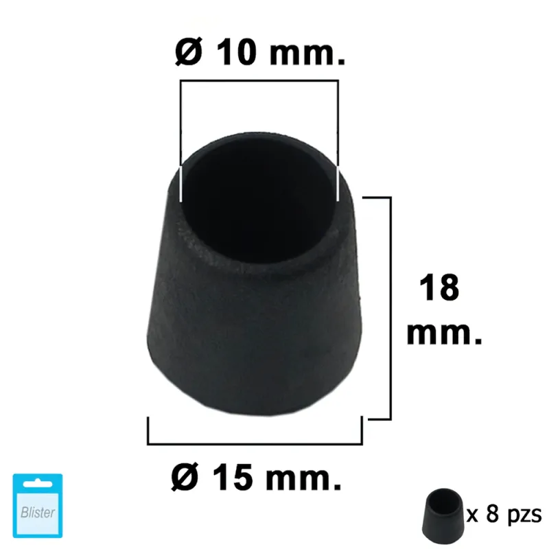 MAURER Black Conical End Piece 10mm. Blister Pack with 8 Pieces. Contera Cónica Negra, 0, Multicolor, único
