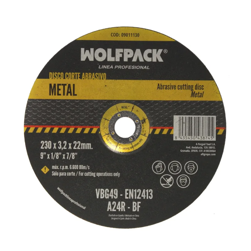 Disco corte abrasivo metal ø 230 x ø 22 mm. espesor 3,2 mm.disco radial / amoladora universal