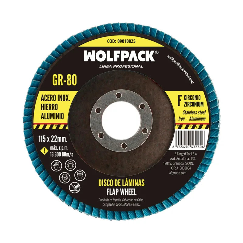 WOLFPACK LINEA PROFESIONAL - Disco Laminas Lija Circonio 115x22 mm. Grano 80