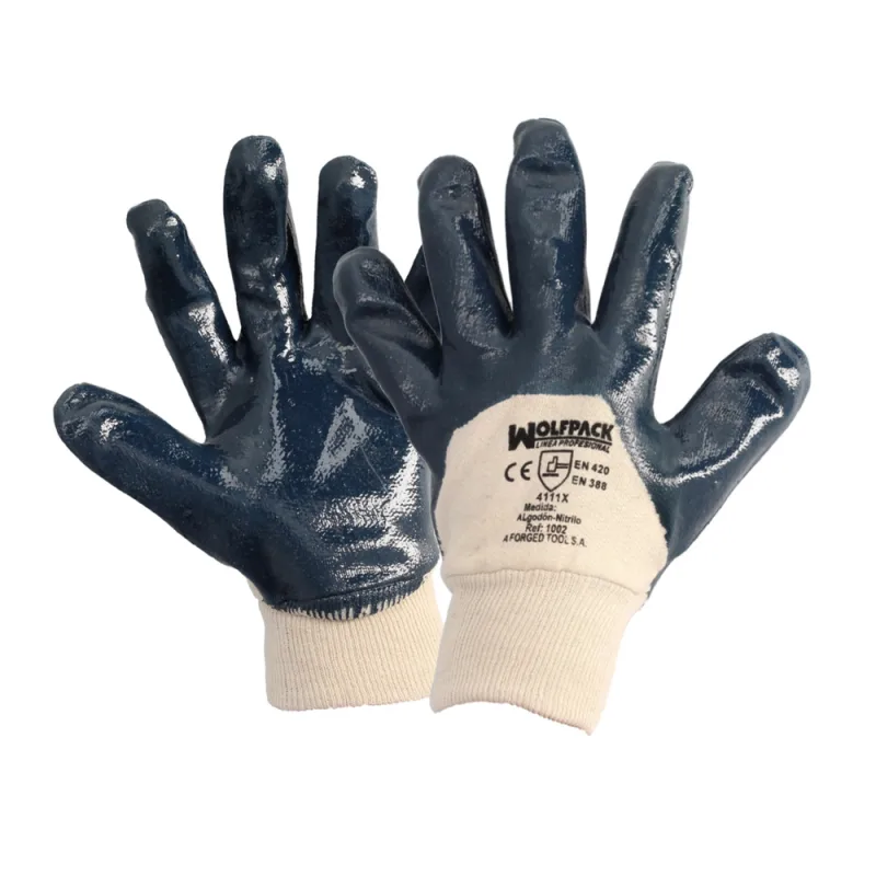 WOLFPACK LINEA PROFESIONAL - Guantes Nitrilo / Lona Pesados Nimax 9" (Par)