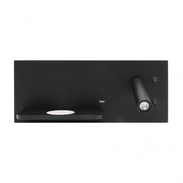 Aplique 2+8w 4000k velazquez dcho negro usb+qi 130lm doble encendido 14x35x14 cm