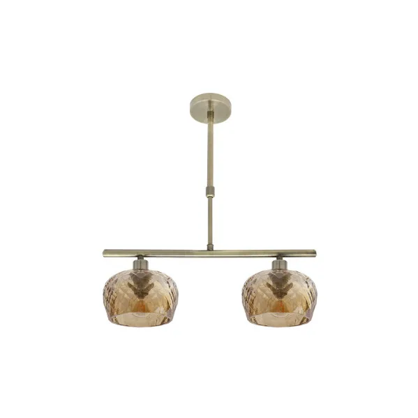 Lampara estela 2xe14 cuero regx41x13 cm c/tulipas cristal tallado ambar