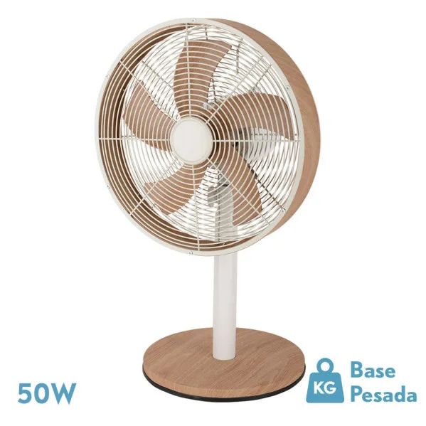 Ventilador sobremesa alcañiz blanco/haya 3vel.45w 5 aspas oscilante y rotatorio 59x35x28cm