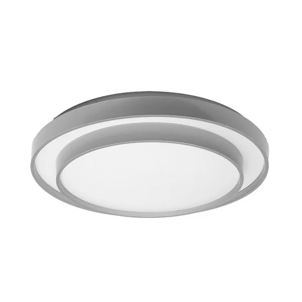 Plafón LED Fana Fabrilamp en blanco y plata con 60W, 5400 lúmenes, mando a distancia, memoria y 3 temperaturas de color para salón o dormitorio