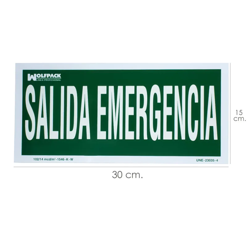 WOLFPACK LINEA PROFESIONAL - Cartel Salida De Emergencia 15x30 cm.