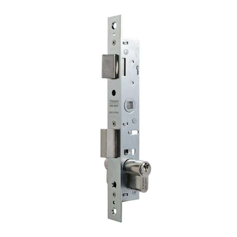 Tesa Assa Abloy 220015HZ Cerradura Monopunto De Palanca Deslizante Para Perfiles Metálicos Zincado Blanco Entrada 13,5 mm 2200 Con Cilindro