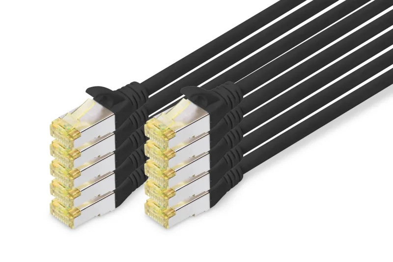 DIGITUS Cable LAN Cat 6A - 5 m - 10 unidades - Cable de red RJ45 - S/FTP apantallado - Compatible con Cat6 y Cat7 - Negro