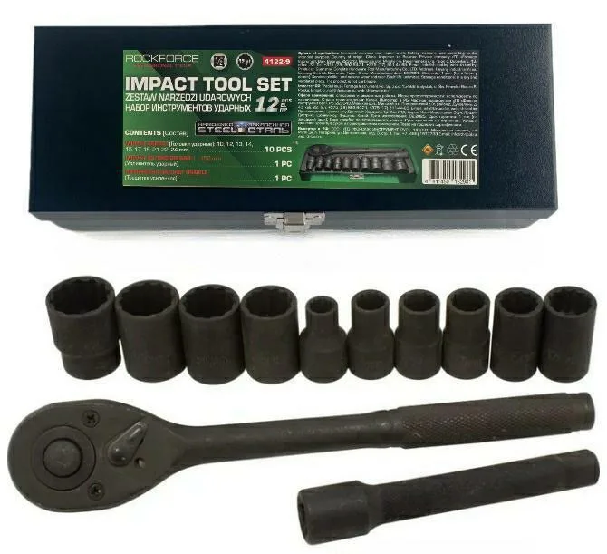 Juego de llaves de impacto Rockforce 12 piezas 1/2" 12 puntas (10-24mm)