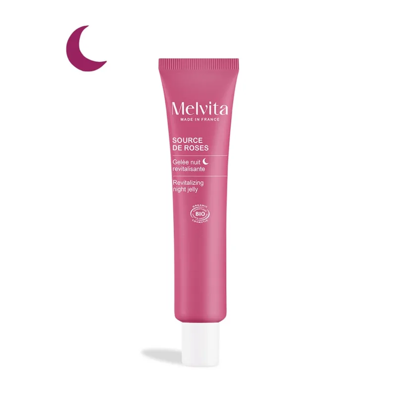 Melvita - Gel revitalizante de noche - Source de Roses - Superbayas y rosa silvestre para una piel firme y tonificada - 40 ml
