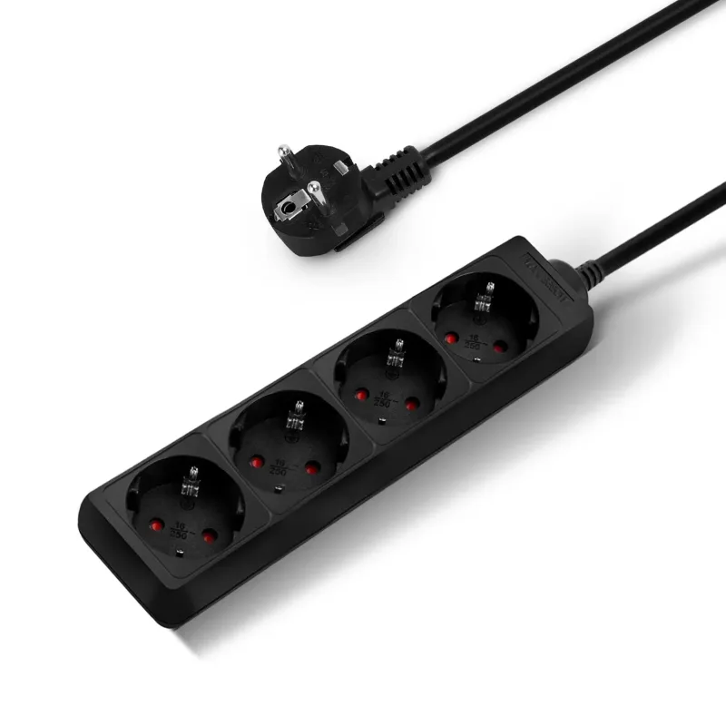 Regleta alargador de enchufes, base multiples de 3, 4, 5, 6 enchufes tipo Schucko sin interruptor, 16a/250v 3680w, cable 3g1.5m㎡ lontitud 1,5m, 3m o 5m, uso interior, color negro, Don Feliz