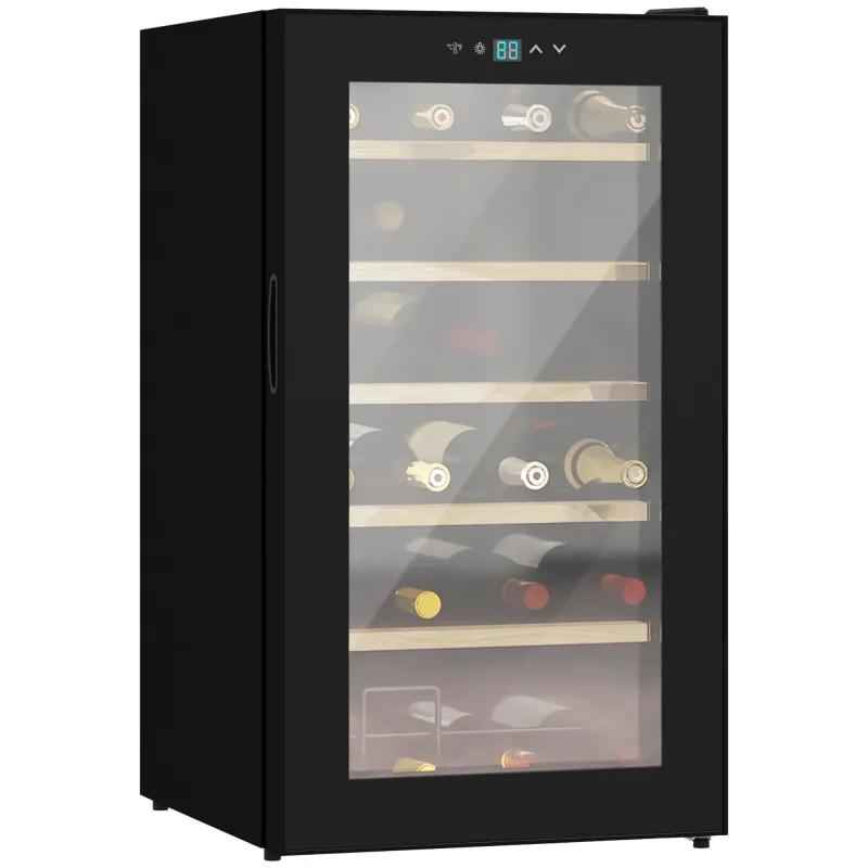 HOMCOM Nevera Vinos 24 Botellas 65L con Luz LED Interior Pantalla Táctil Negro