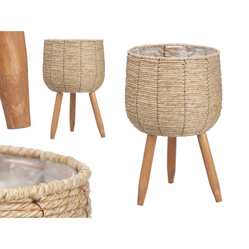 Factory Cuadros Macetero Claro con Patas Elena 39cm de Fibra Natural, Papel y Plástico