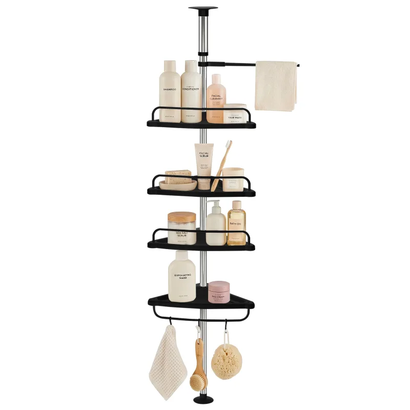 RELAXTY Estantería Telescópica Baño 100-260cm - Esquinero Ducha sin Taladro con 4 Baldas. Organizador Ajustable Premium.