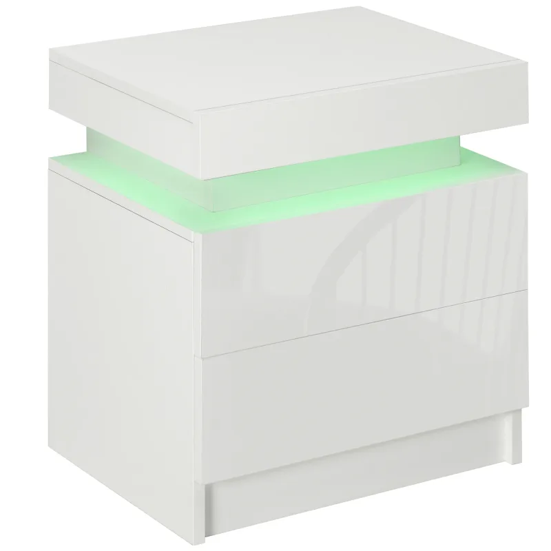 HOMCOM Mesita de Noche Blanca con Luz LED Mando a Distancia 45x35x52 cm