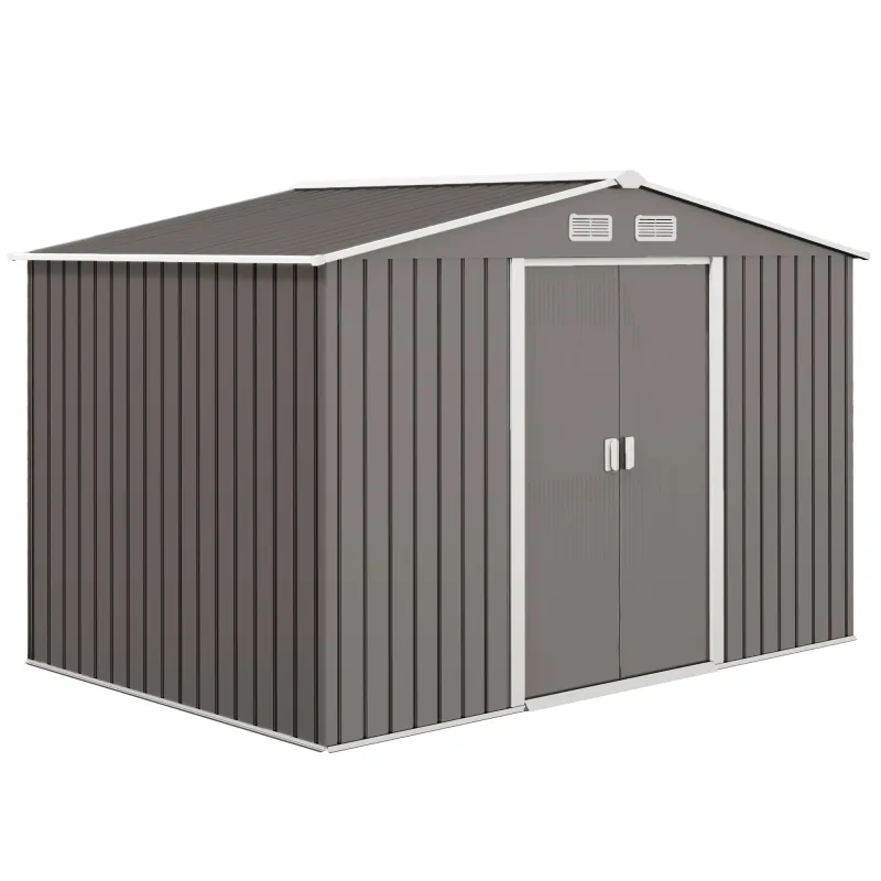 Outsunny Cobertizo de Jardín Exterior Caseta de Jardín Metálica para Almacenamiento de Herramientas con Base Incluida y 4 Ventanas 5,2 m² 277x195x192 cm Gris