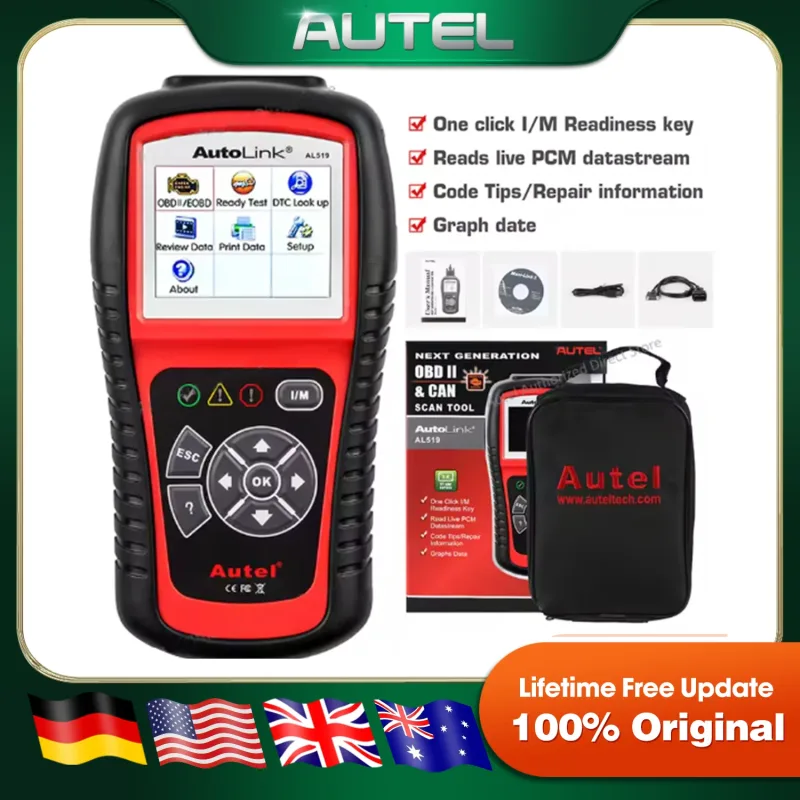 Autel AL619 AL519 OBD2 escáner herramienta de diagnóstico de coche lector de código automotriz ABS,SRS herramienta de escaneo de escáner de diagnóstico automotriz EOBD