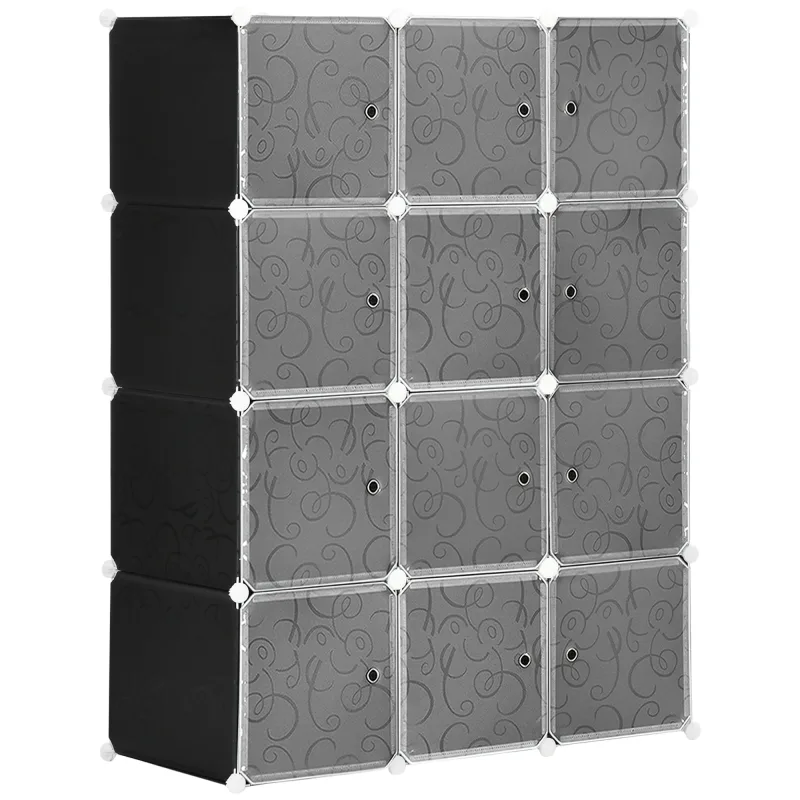 HOMCOM Armario Modular Plástico Estantería 12 Cubos con Puertas Montaje en