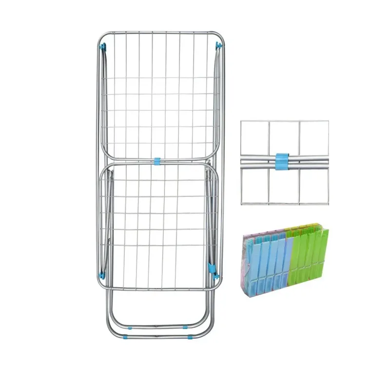 Tendedero metálico plegable con alas | Superficie 19 m | Incluye 20 Pinzas 182 x 56 x 107 cm
