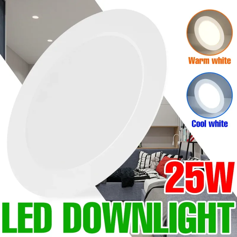 Lámpara LED de techo de 25W, luz empotrable redonda, foco interior de 220V, iluminación blanca cálida/fría para el hogar, sala de estar, 5W, 10W, 15W, 20W