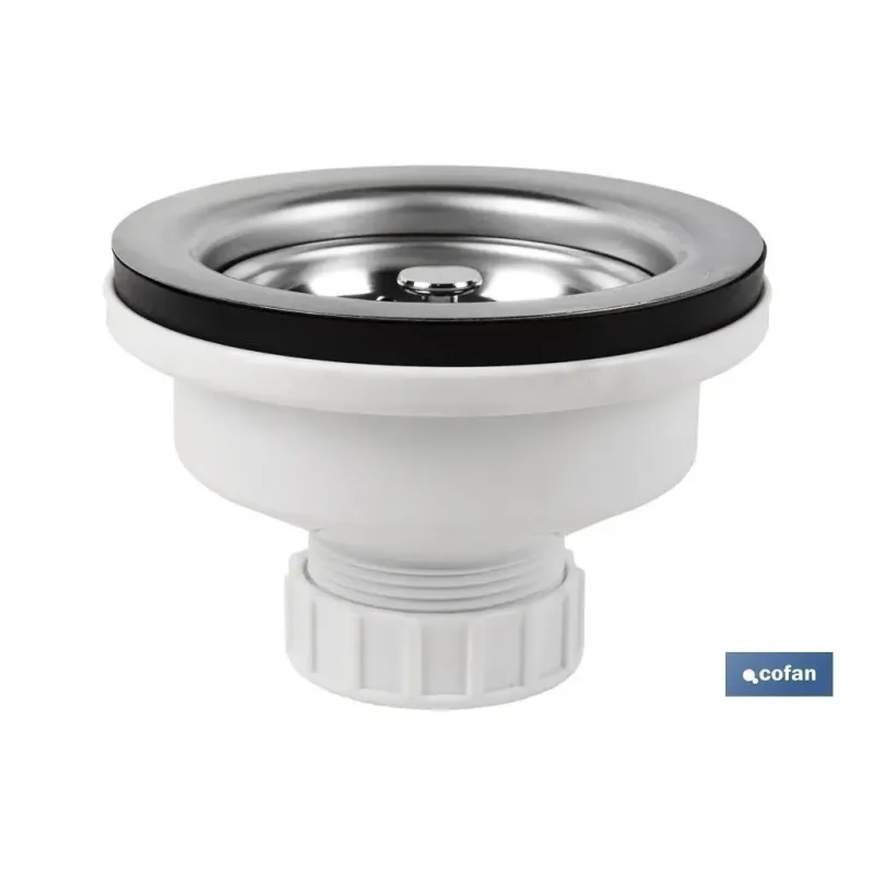 Válvula para Fregadero Cofan | Polipropileno | Medidas 1 1/2 X 115 | Cesta de Rejilla Inox.