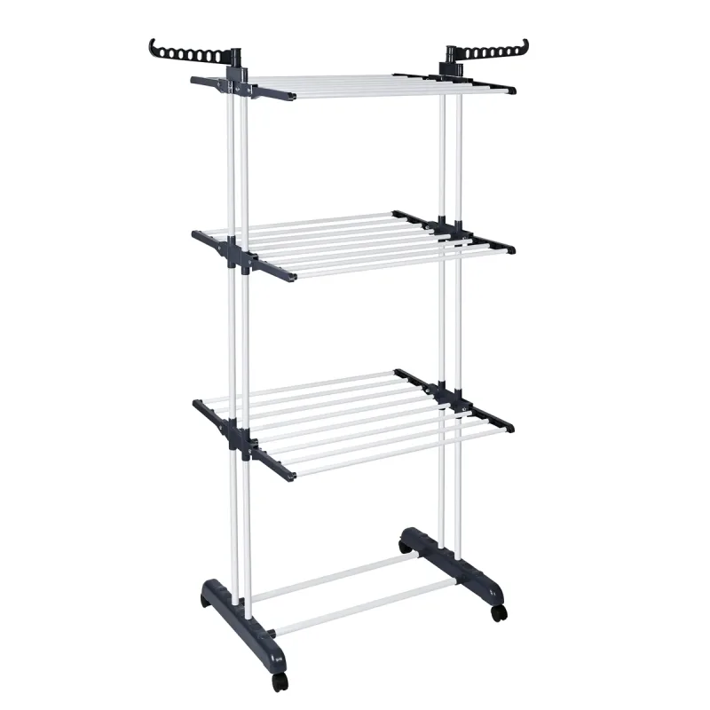 Tendedero Vertical Plegable T-Lovendo de 4 Niveles con Ruedas, Soporte de Almacenamiento para Ropa, 170x77x64 cm, Alta Capacidad hasta 26 kg