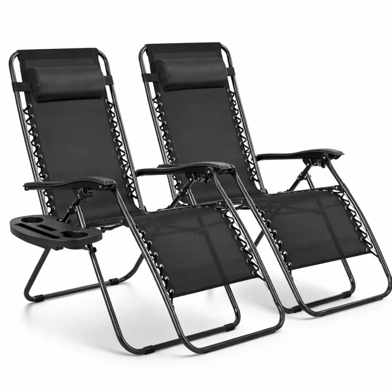 T-LoVendo Pack 2 Tumbonas o Sillas de Exterior Plegables para jardín | Playa | Piscina o Terraza | Hamacas Reclinables Camping con Portavasos y Reposacabezas | Hasta 150kg | Silla plegable playa o