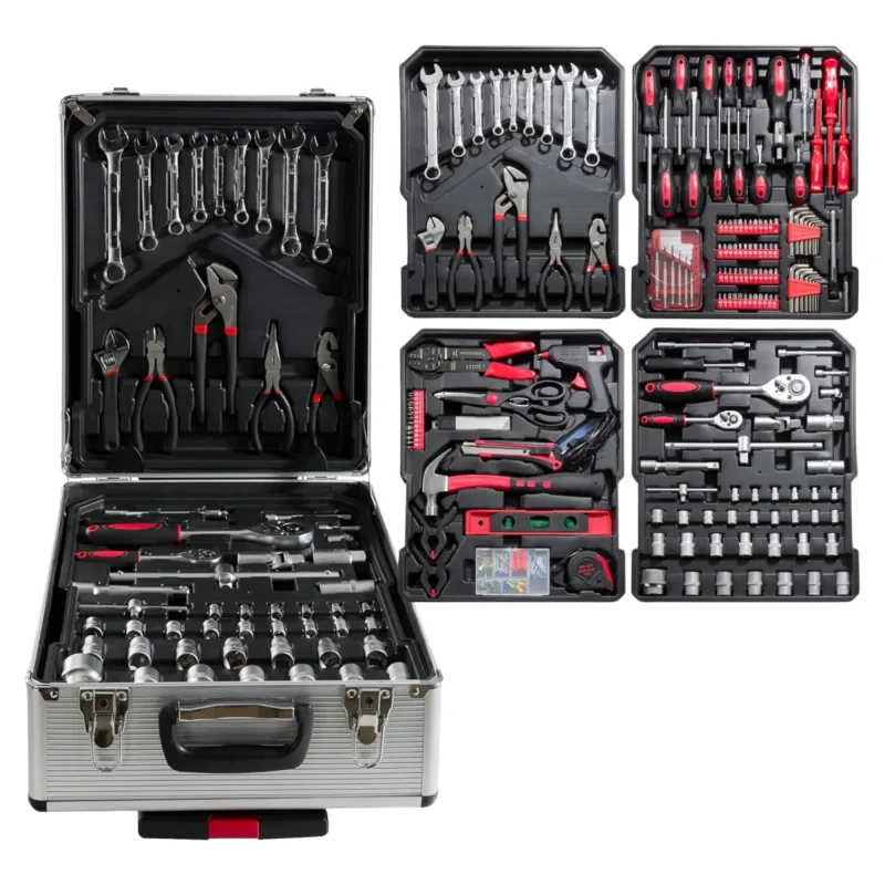 Maletín de Herramientas Profesional 1299 Piezas - Carro con Asa Telescópica y Ruedas, Caja Completa Multinivel para Taller Mecánico y Bricolaje, Organización Superior - Negro (H001 2599 7999)